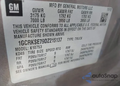 2013 Chevrolet Silverado 1500 Lt from USA, damaged, VIN 1GCRKSE79DZ215137